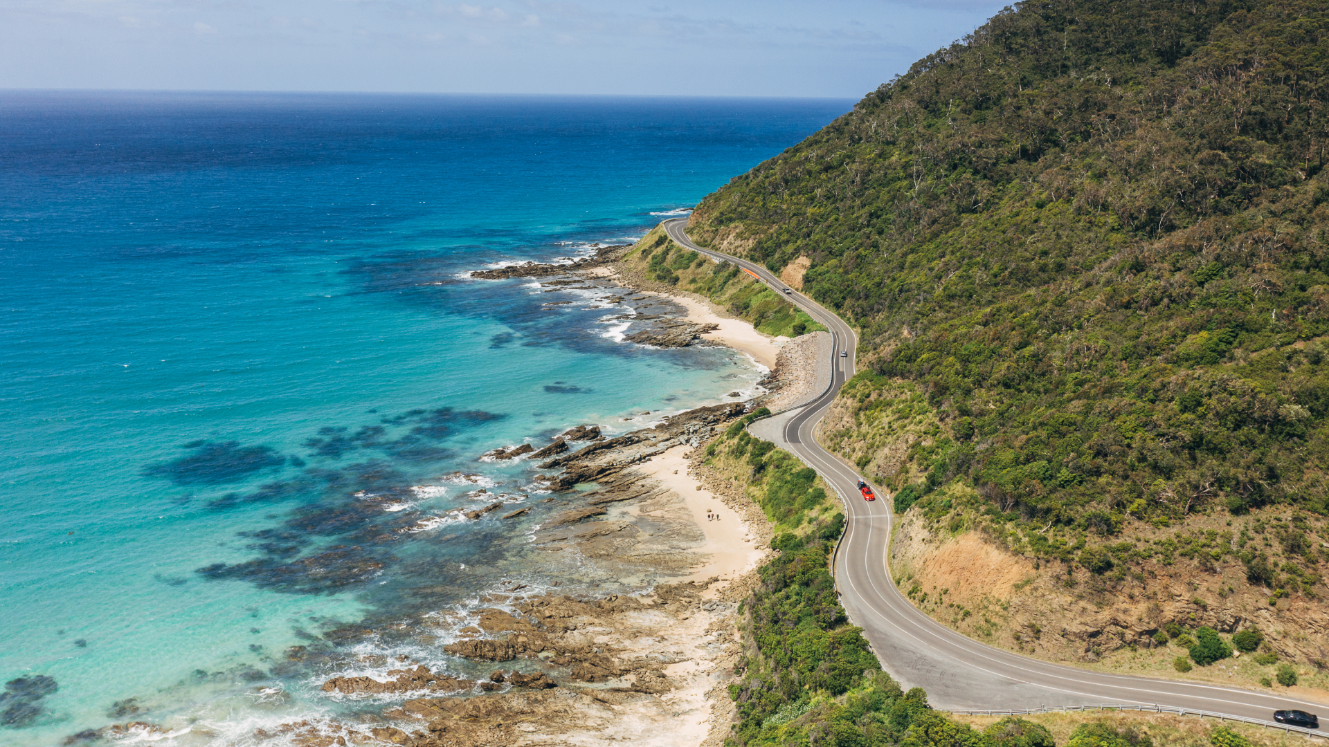 Winding coastal road along Lorne and Great Ocean Road